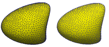  Figure 1.3: Illustrations of a surface discretized with a triangular tessellation (left) and with a point cloud (right).